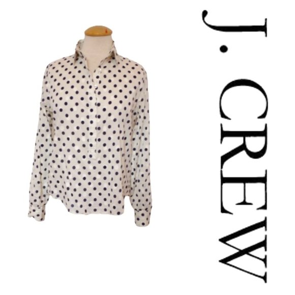 J. Crew Polka Dot Pull On Half Button Front Shirt- Sz XS - Picture 1 of 7